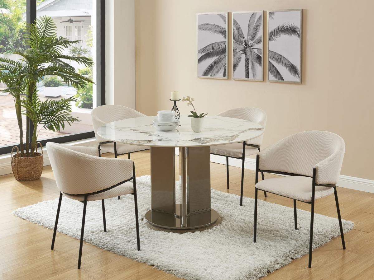 PASCAL MORABITO Stuhl mit Armlehnen 6er-Set - Cord & Schwarzes Metall - Cremefarben - ORDIDA  von Pascal MORABITO  