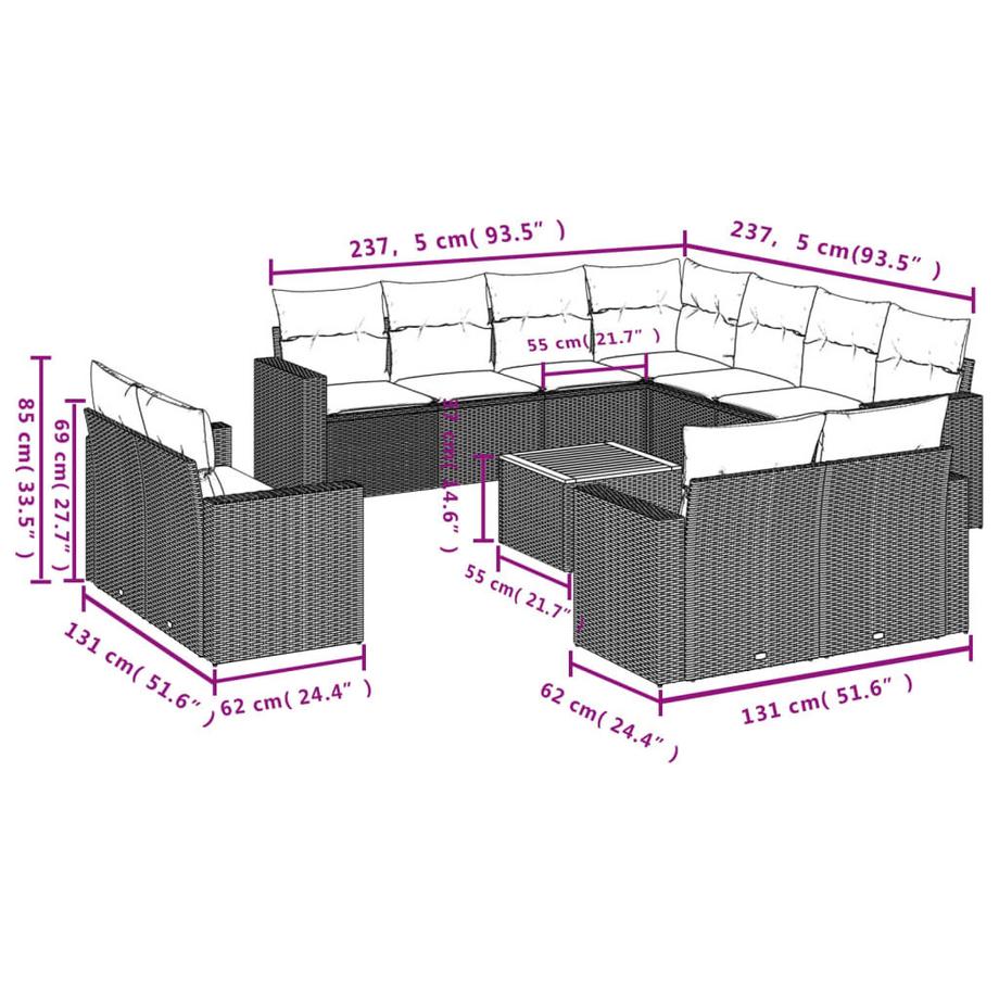 VidaXL Garten sofagarnitur poly-rattan  