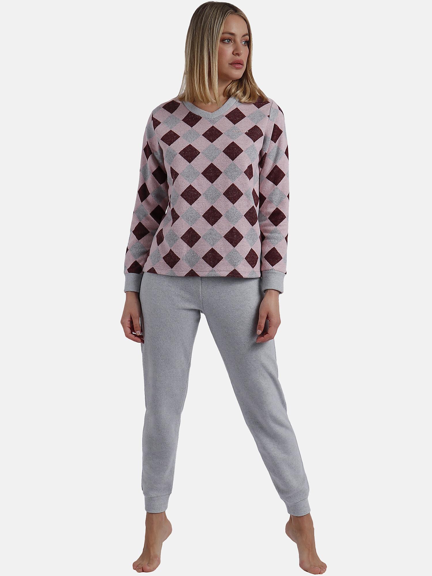 Image of Pyjama Hausanzug Hose Und Oberteil Mit Langen Ärmeln Harlequin Unisex Altrosa XXL