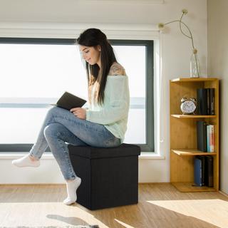 B2X Zusammenklappbarer Hocker mit Stauraum aus Leinenstoff  