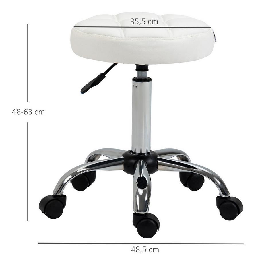 Northio Rollhocker Höhenverstellbarer Arbeitshocker, Drehbarer Salon Hocker für Büro Massage Kunstleder Weiß Ø35,5 x 51-67 cm  