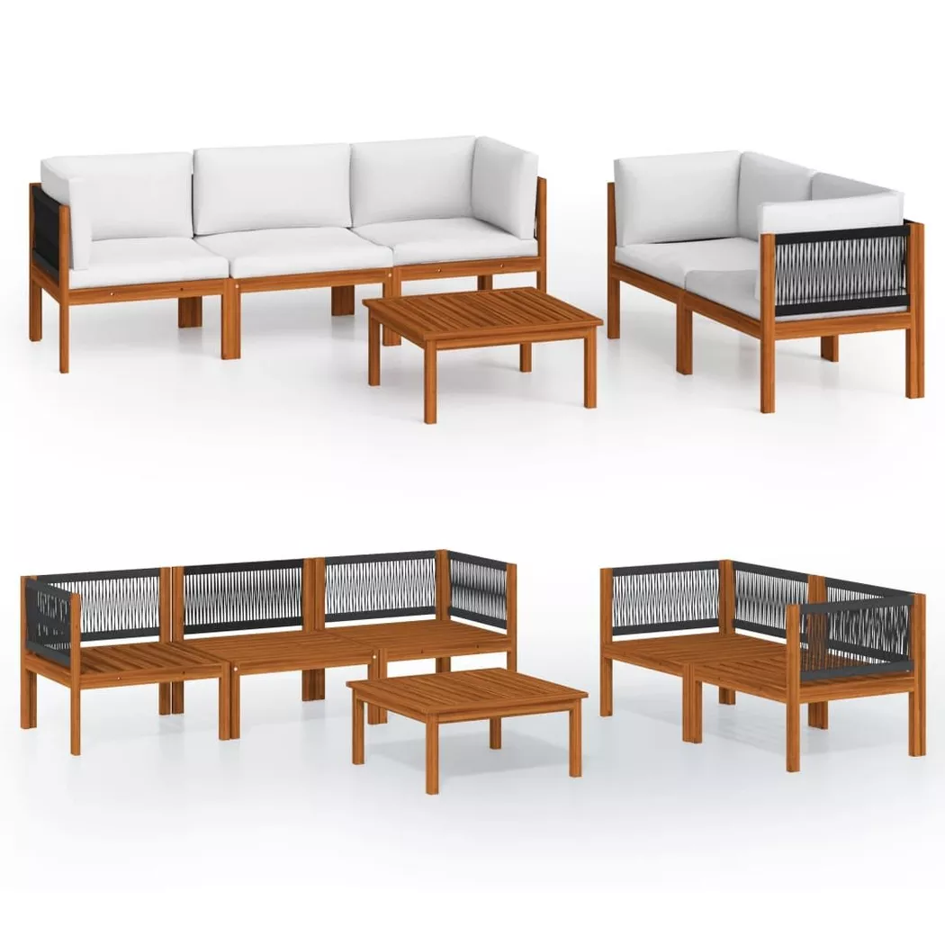 Salon de jardin 6 pcs avec coussins Crème Bois d acacia solide