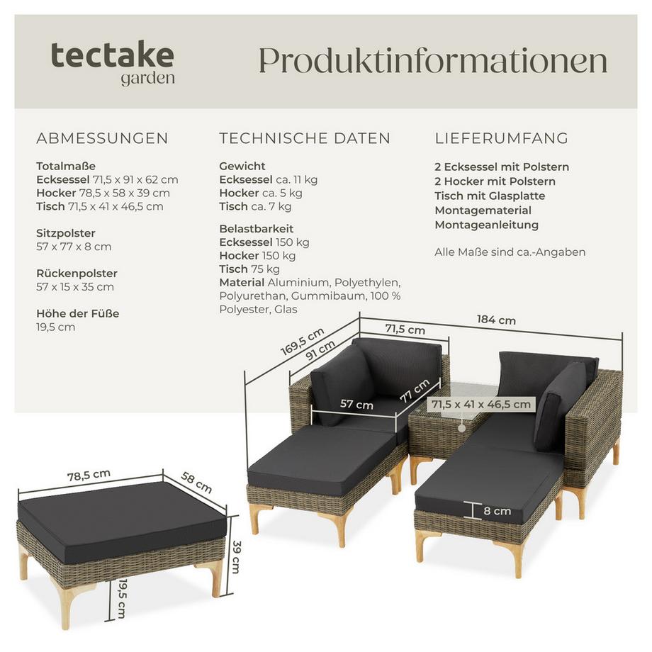 Tectake Lounge in rattan e alluminio Bellaria resistenti alle intemperie e ai raggi UV  