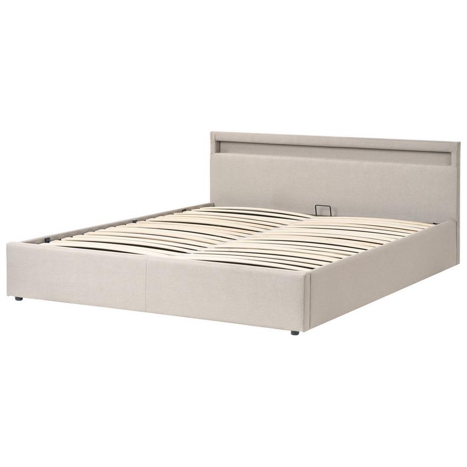 Beliani Lit ottoman avec LED en Tissu  ARMELLE  