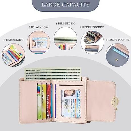 Only-bags.store Portafoglio RFID Blocking Pelle PU Piccolo Chiusura Foglia Dorata  