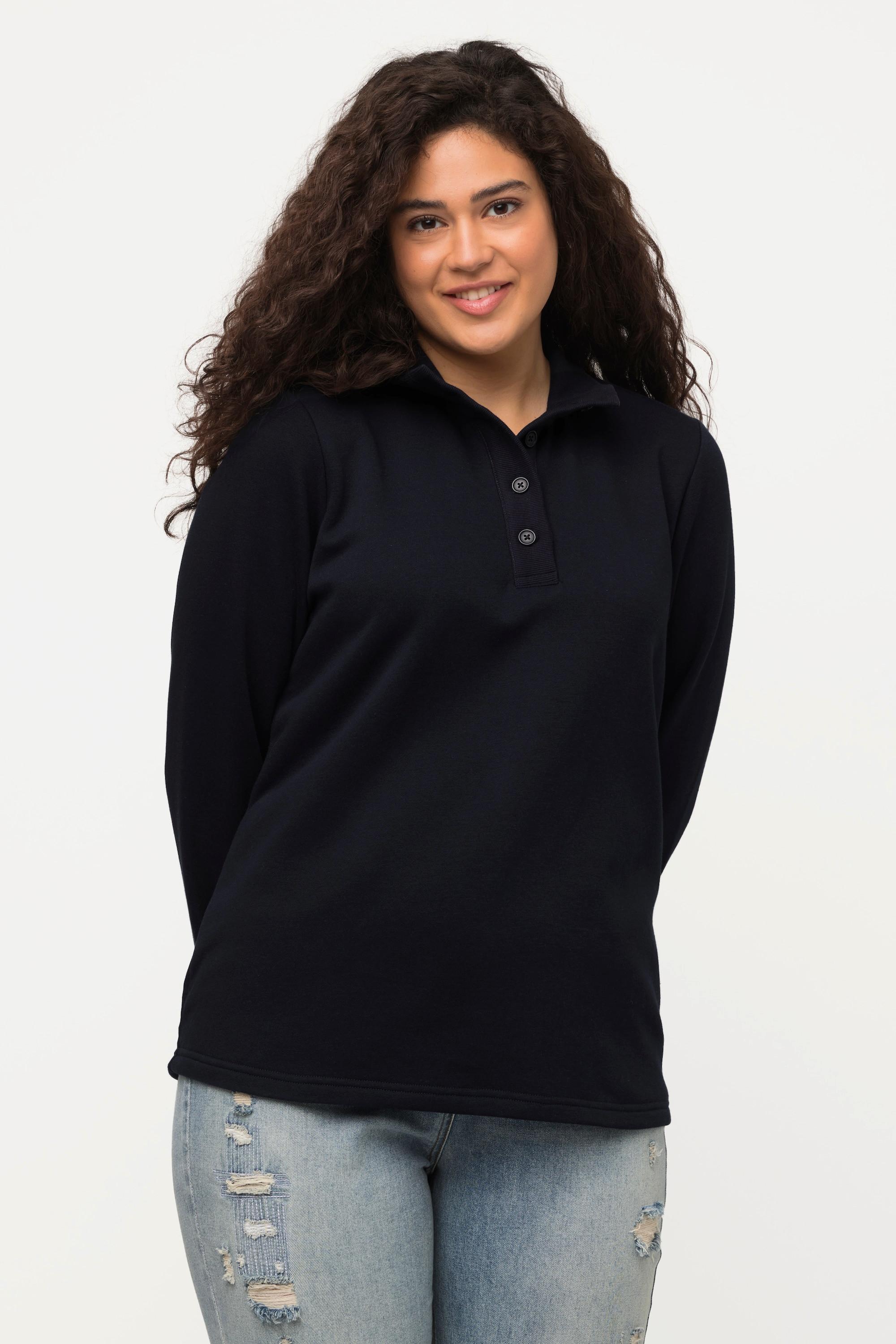 Ulla Popken  Sweatshirt, Strick-Stehkragen, Knöpfe, Langarm 