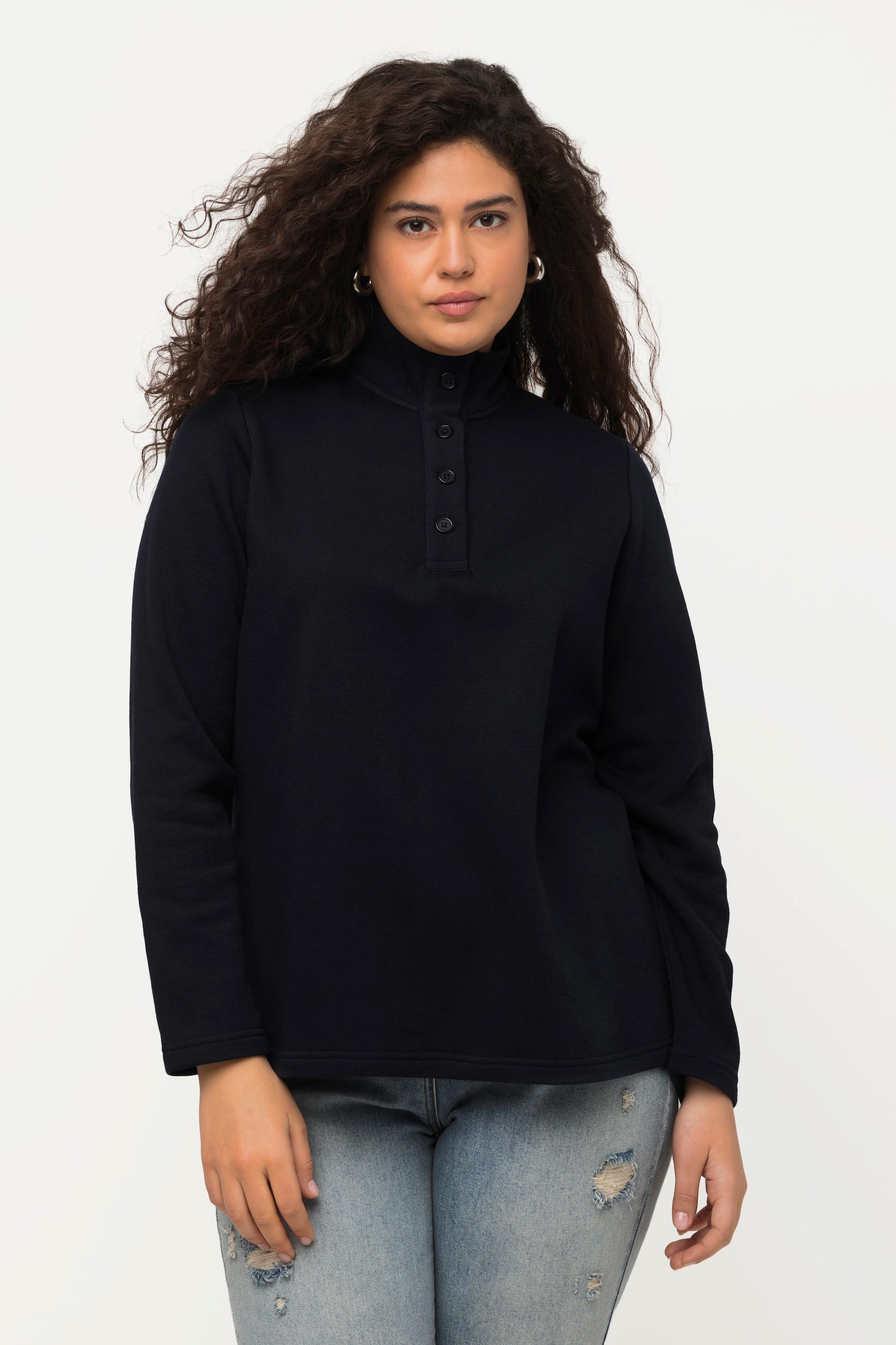 Ulla Popken  Sweat-shirt, col montant en maille, boutons, manches longues 