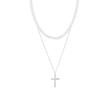 Halskette Muschelkernperlen Kreuz Klassik 2Er Set 925 Silber
