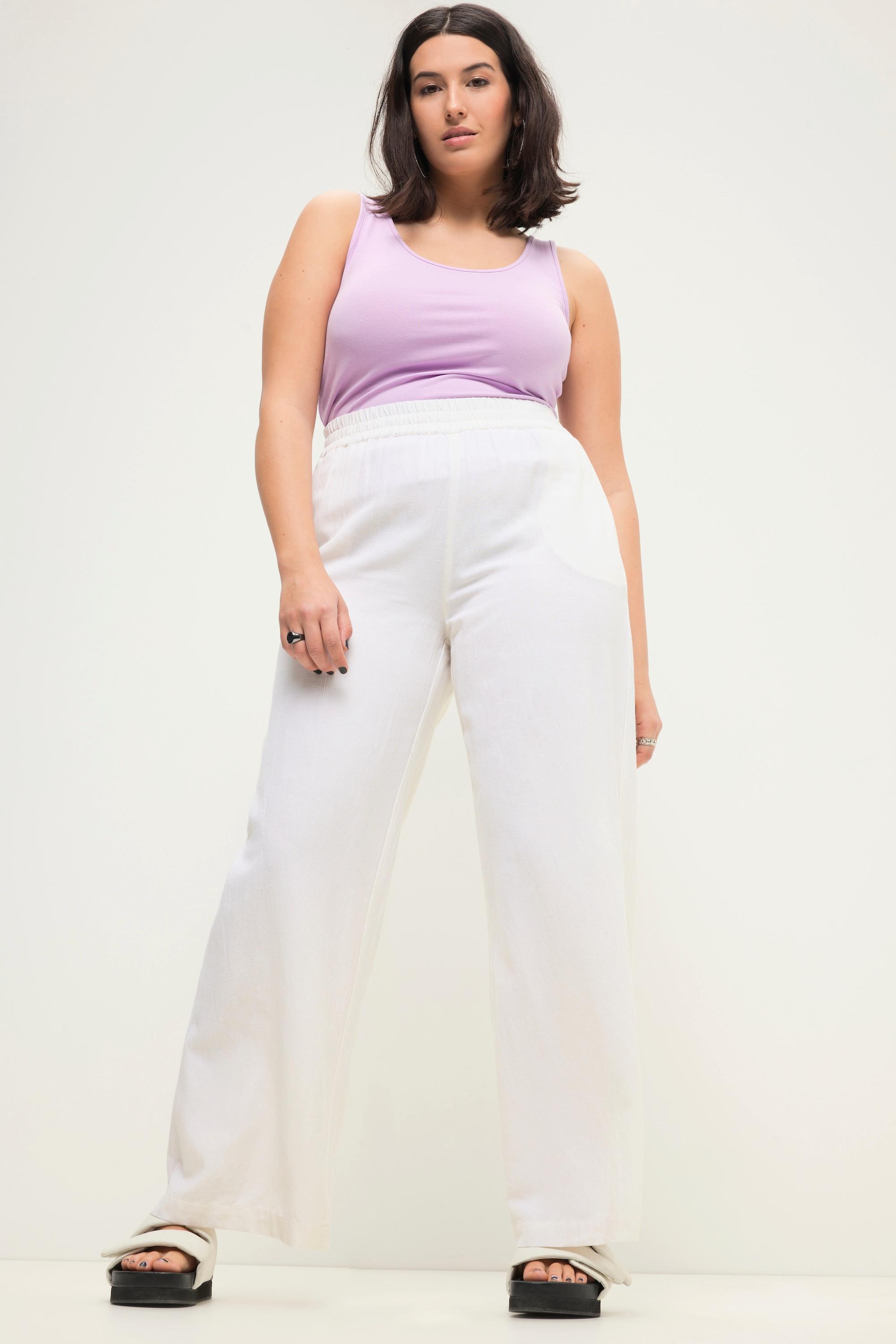 Studio Untold  Pantalon en lin mélangé taille haute à jambes larges et taille élastique 