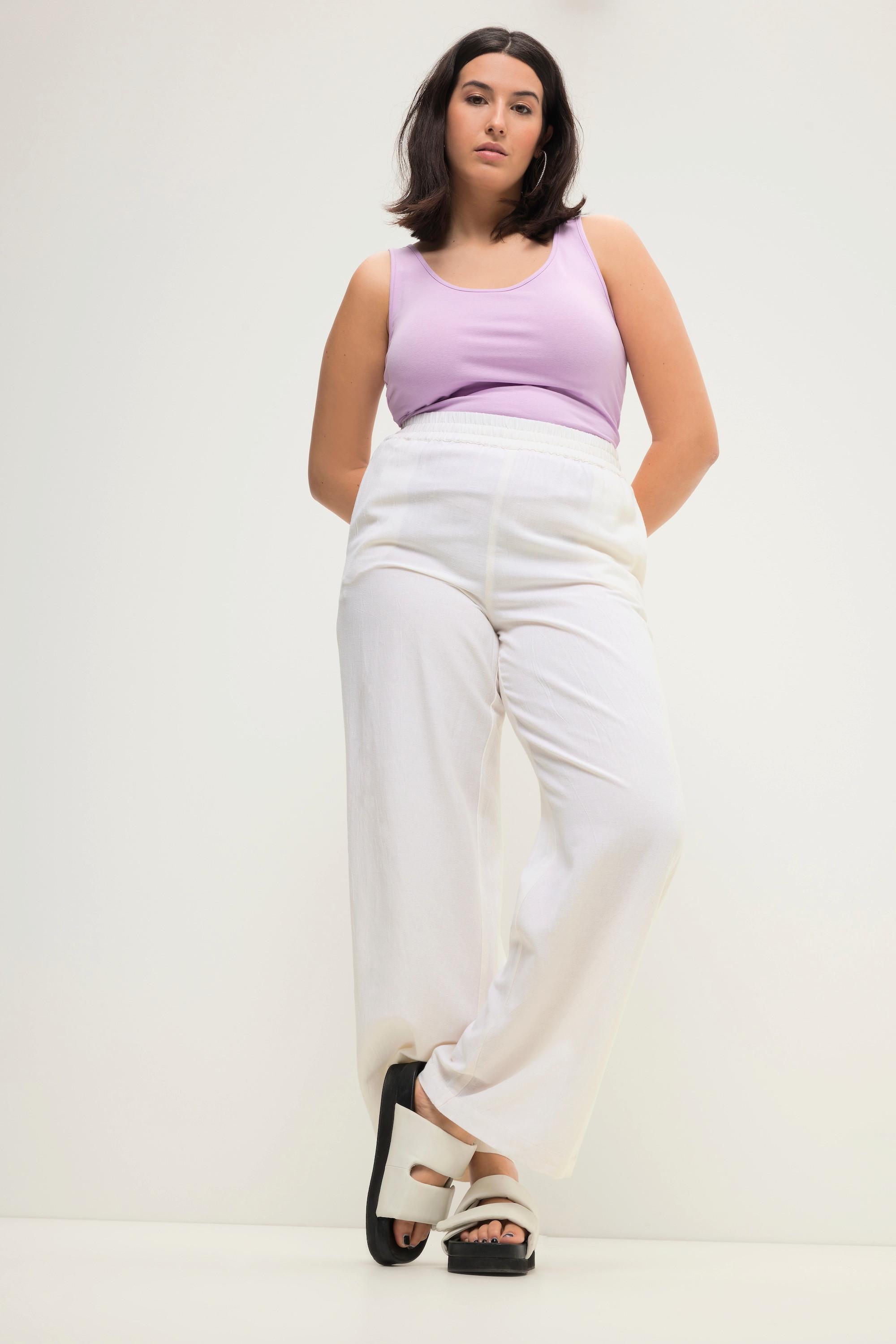 Studio Untold  Pantalon en lin mélangé taille haute à jambes larges et taille élastique 