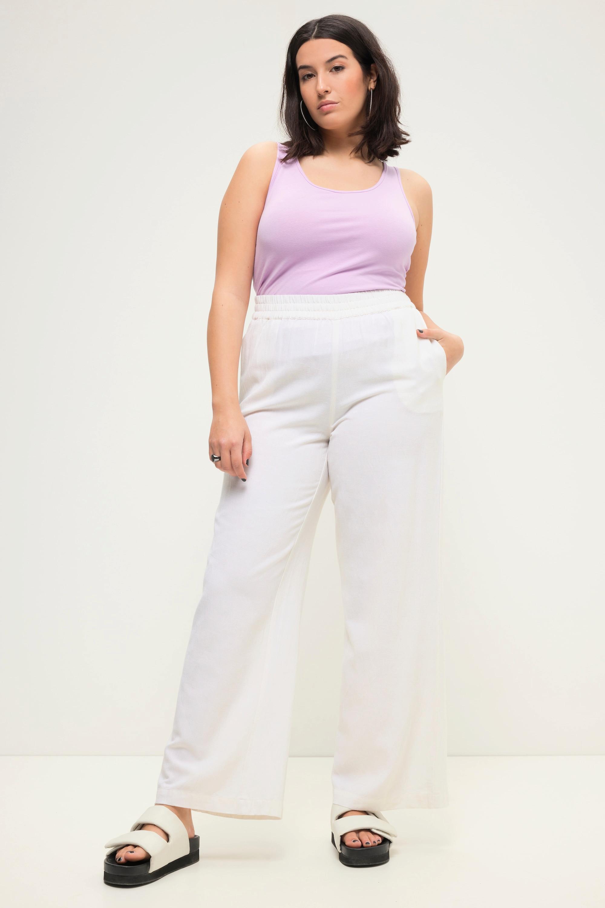 Studio Untold  Pantalon en lin mélangé taille haute à jambes larges et taille élastique 