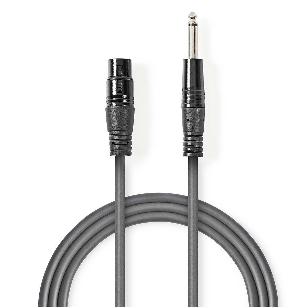 Unsymmetrisches Audiokabel | XLR 3-polige Buchse | 6,35 mm Stecker | Vernickelt | 10,0 m | Rund | PVC | Dunkelgrau | Geschenkbox