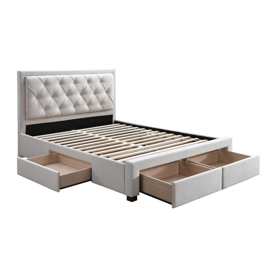 Vente-unique Letto con Cassetti 160 x 200 cm Tessuto Beige + Materasso - LEOPOLD  