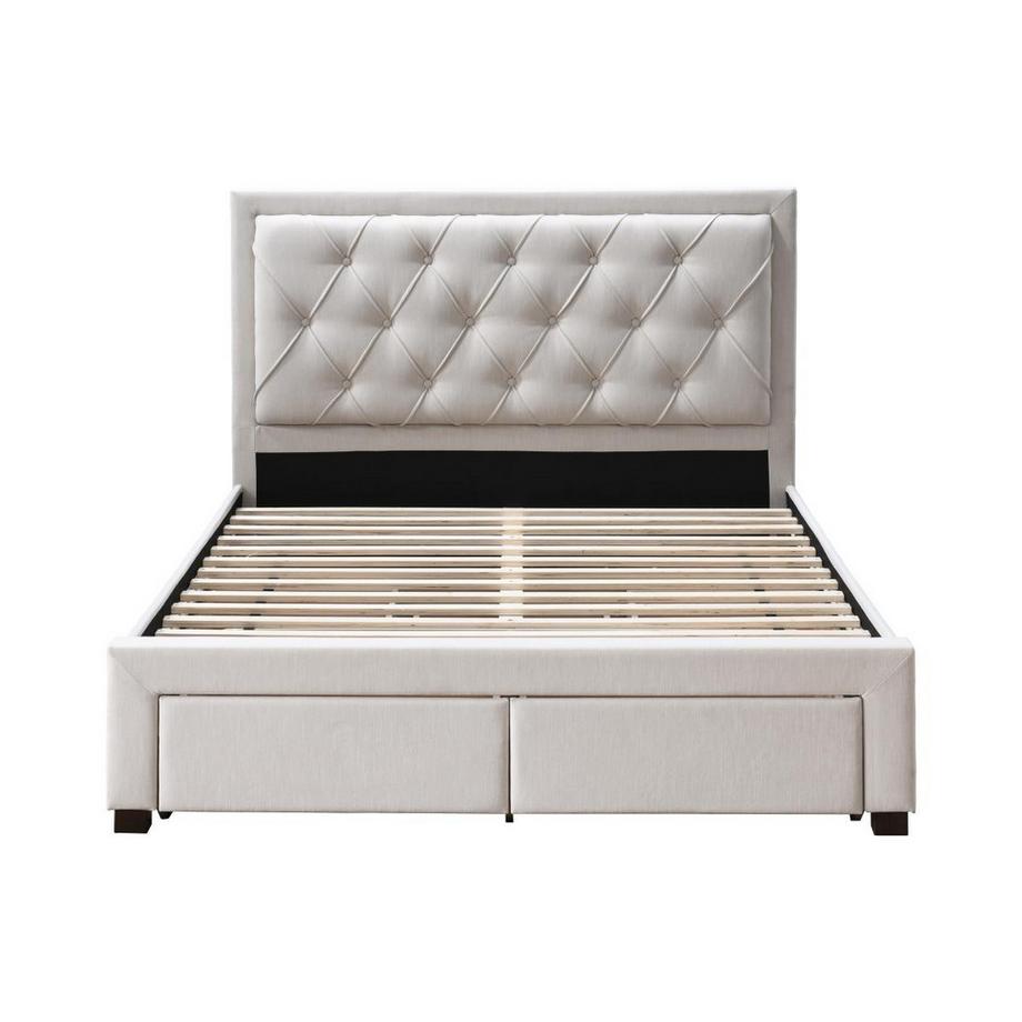 Vente-unique Letto con Cassetti 160 x 200 cm Tessuto Beige + Materasso - LEOPOLD  