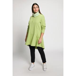 Ulla Popken  Robe en molleton, ligne A, col montant drapé, manches longues 