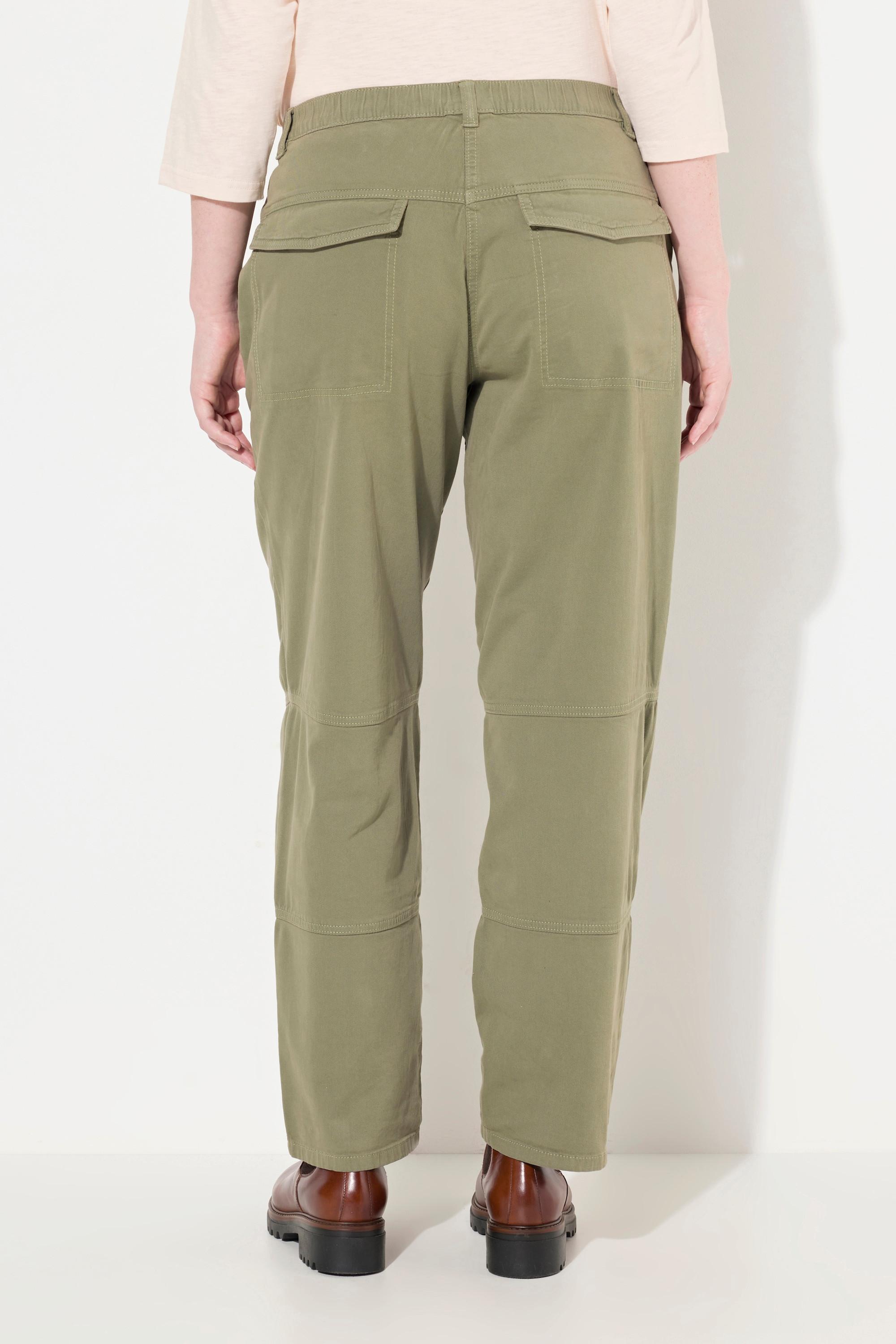 Ulla Popken  Pantaloni cargo di cotone biologico con taglio della gamba largo e cintura elastica grigio pietra 46 831804190-46 