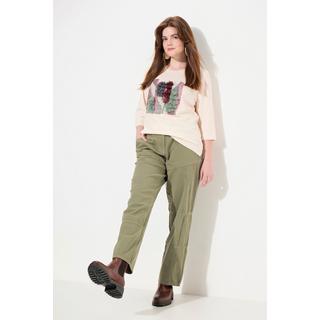 Ulla Popken  Pantaloni cargo di cotone biologico con taglio della gamba largo e cintura elastica grigio pietra 46 831804190-46 