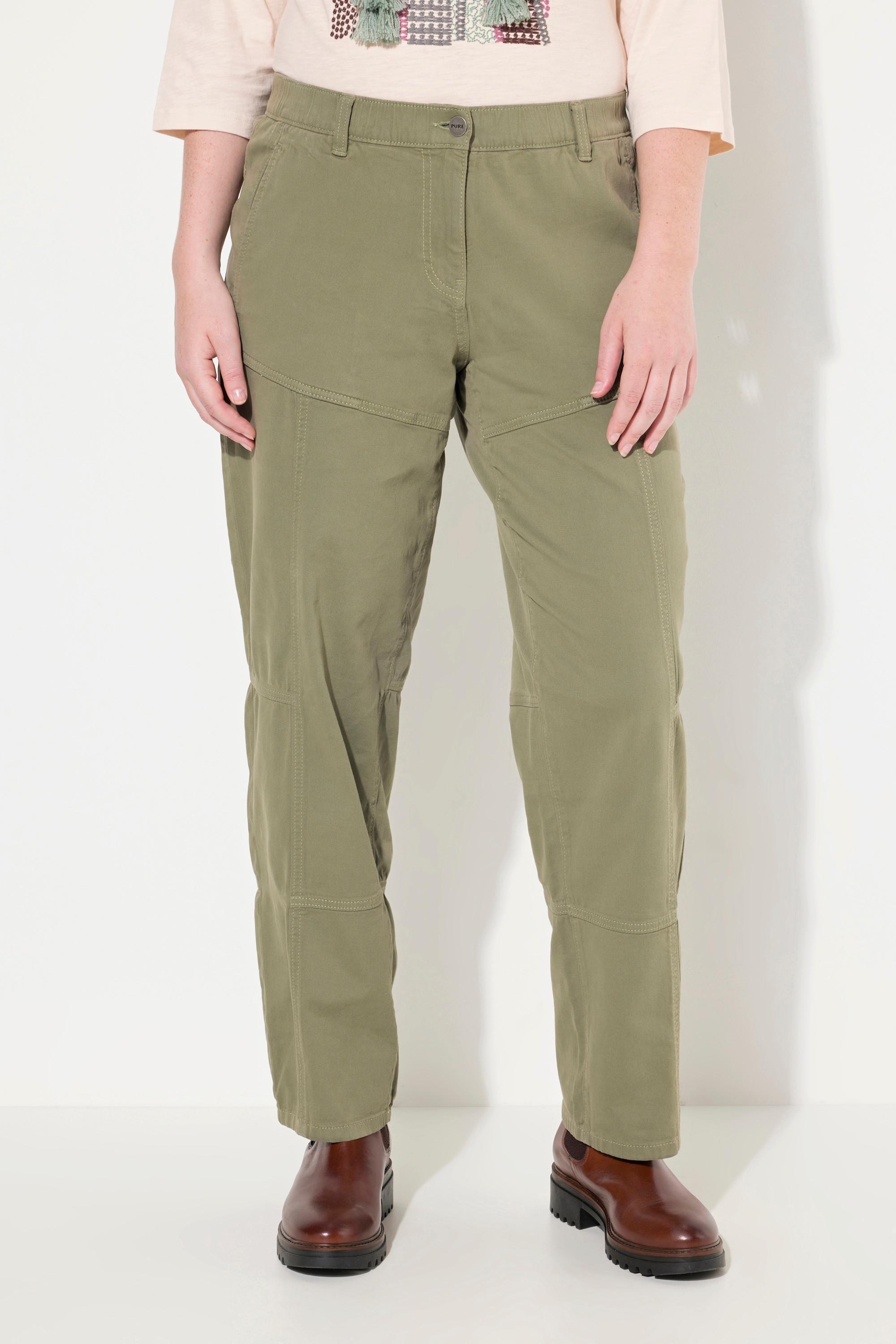 Ulla Popken  Pantaloni cargo di cotone biologico con taglio della gamba largo e cintura elastica grigio pietra 46 831804190-46 