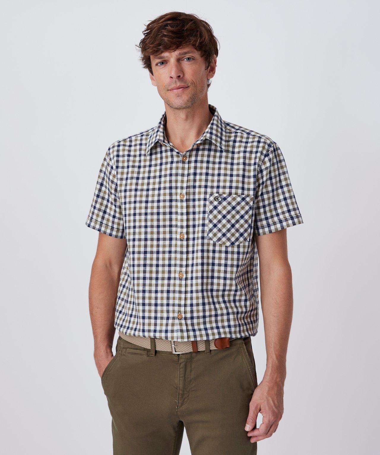 Image of Kurzarmhemd Aus Leinen-baumwoll-mix. Damen Grün 37-38