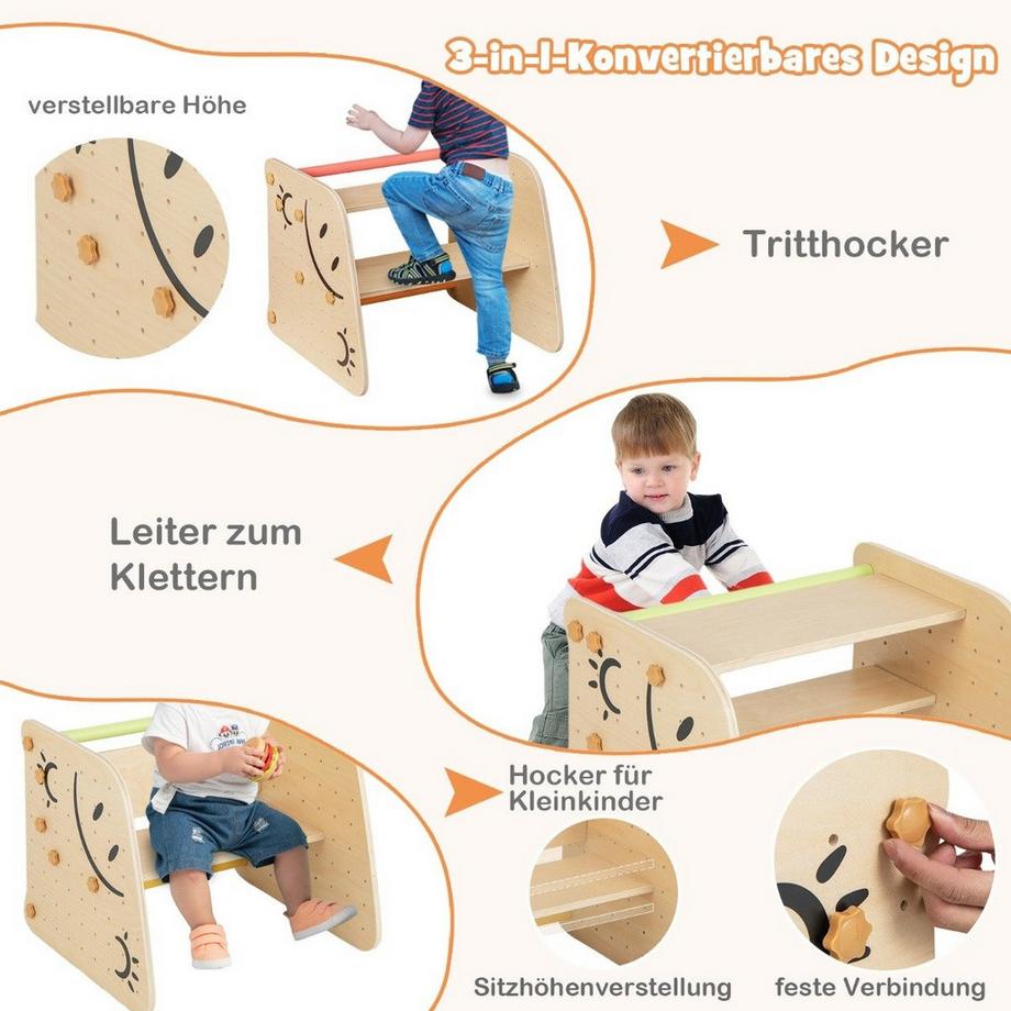 Northix Ensemble d'escalade en bois avec rampe réversible, balançoire, échelle d'escalade et jouet d'escalade à motifs de visage souriant  