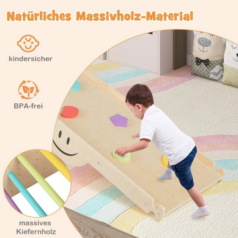 Northix Ensemble d'escalade en bois avec rampe réversible, balançoire, échelle d'escalade et jouet d'escalade à motifs de visage souriant  