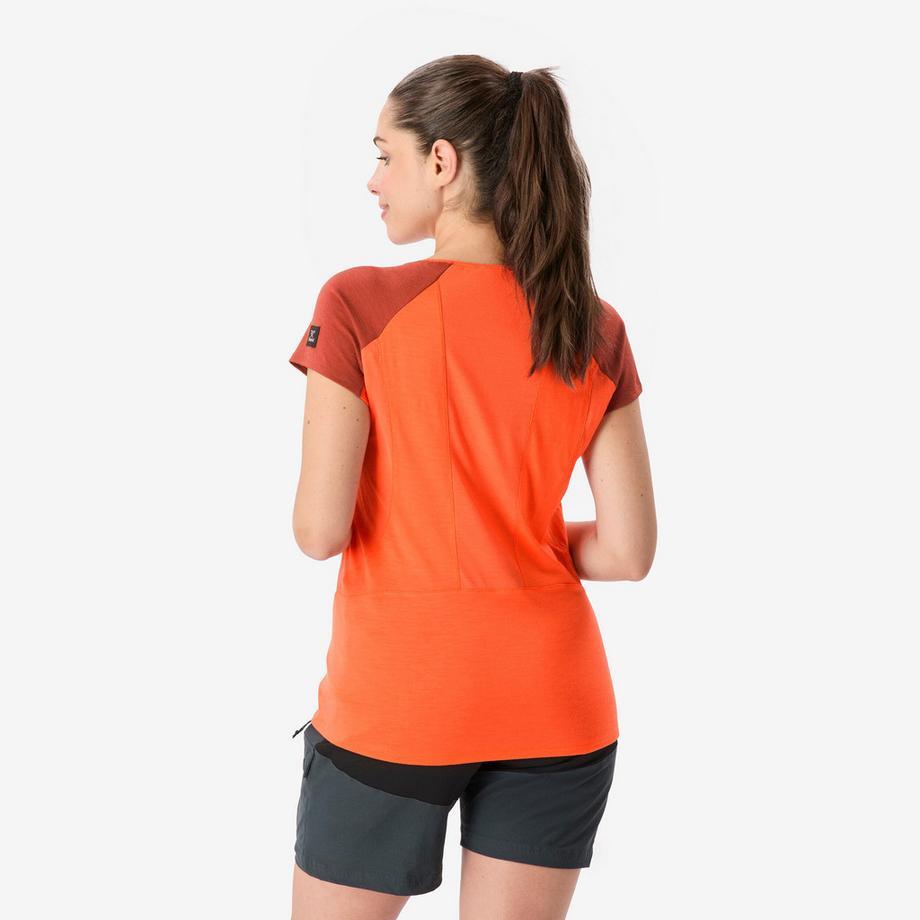 SIMOND TREK 500 T-shirt de trek manches courtes en laine mérinos femme, Merino Resist orange 