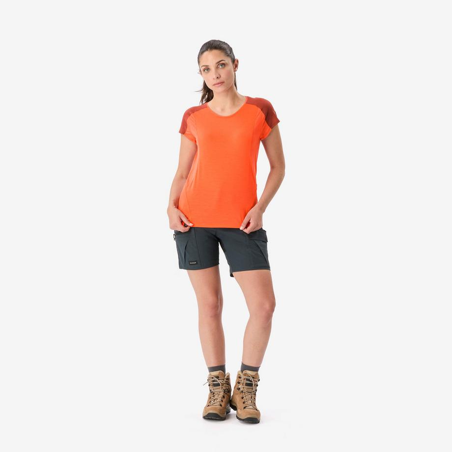 SIMOND TREK 500 T-shirt de trek manches courtes en laine mérinos femme, Merino Resist orange 