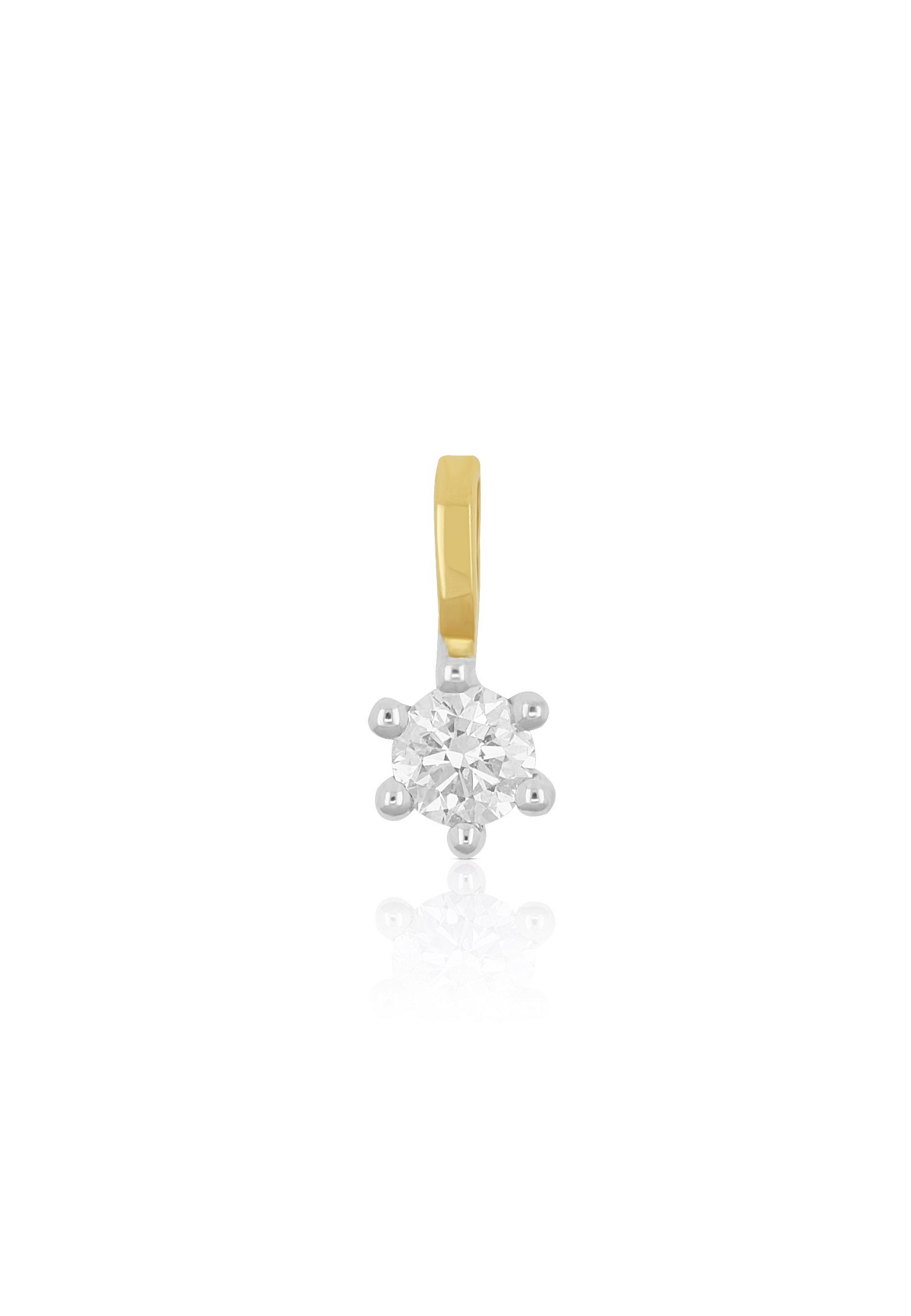 MUAU Schmuck  Pendentif solitaire serti 6 griffes or jaune 750 diamant 0,10ct. Cadre or blanc 750, 7x5mm 