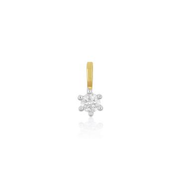 Pendentif solitaire serti 6 griffes or jaune 750 diamant 0,10ct. Cadre or blanc 750, 7x5mm