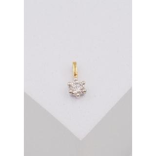 MUAU Schmuck  Pendentif solitaire serti 6 griffes or jaune 750 diamant 0,10ct. Cadre or blanc 750, 7x5mm 