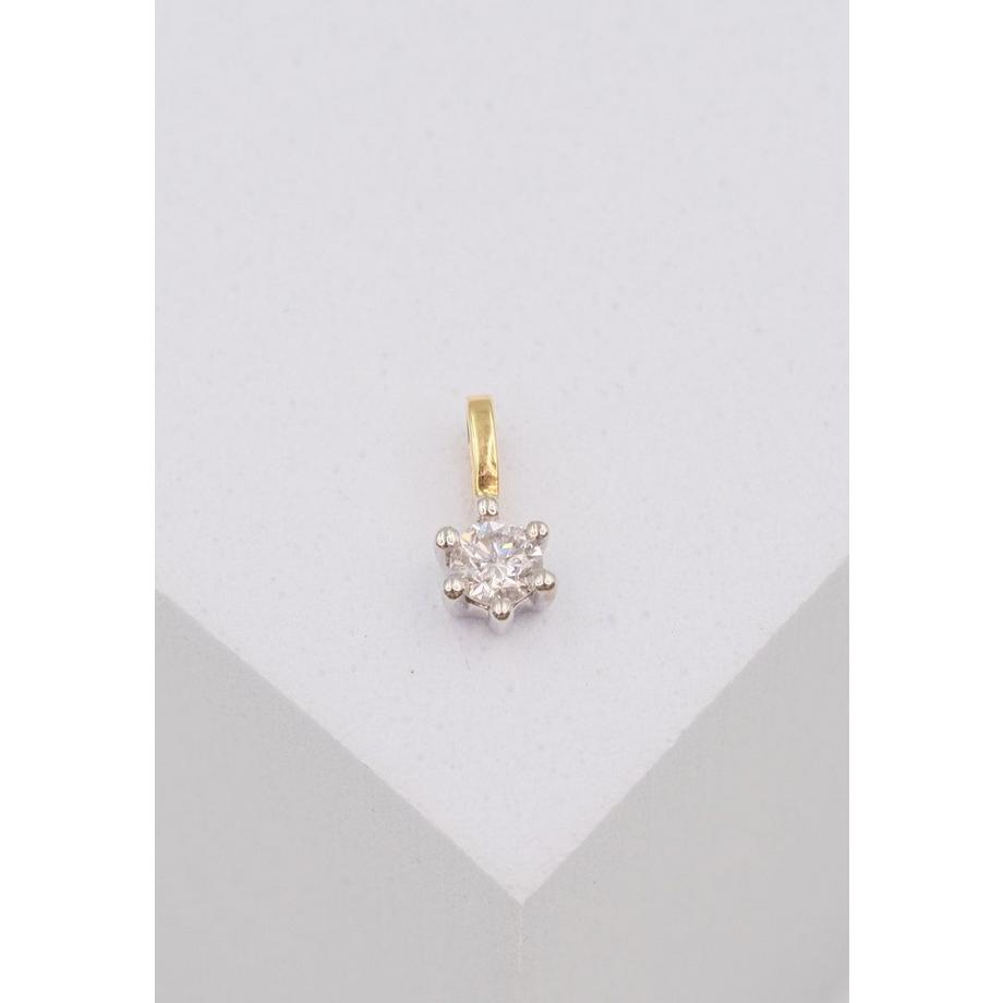 MUAU Schmuck  Solitär Anhänger 6-Griff-Fassung Gelbgold 750 Diamant 0.10ct. Fassung Weissgold 750, 7x5mm 