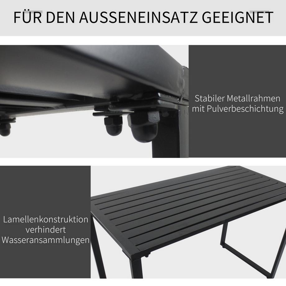 Northio Outdoor Möbelset Festgarnitur 3-Tlg. Sitzgruppe Gartengarnitur 1 X Tisch 2 X Sitzbank Metall Schwarz 110 X 55 X 70 Cm  