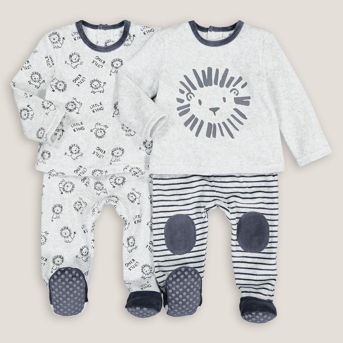 Image of 2er-pack 2-teilige Samt-pyjamas Unisex Grau 0-3M