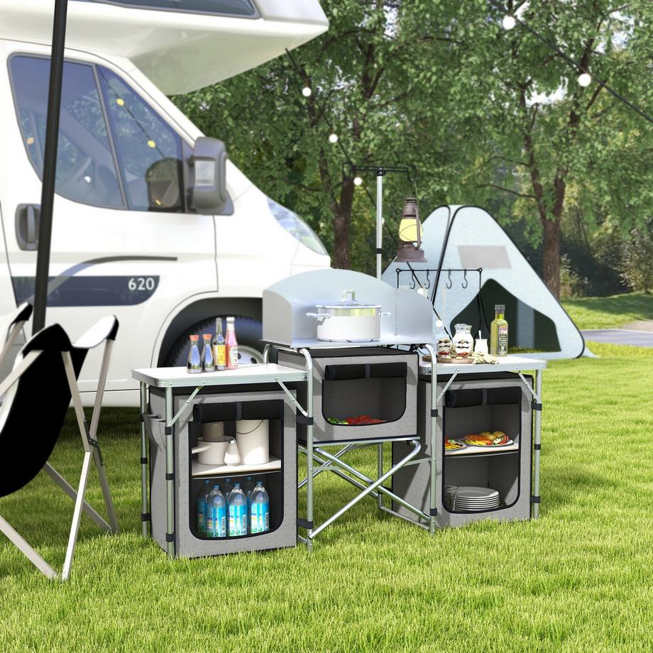 Outsunny  Campingküche, Aluminium, Grau 