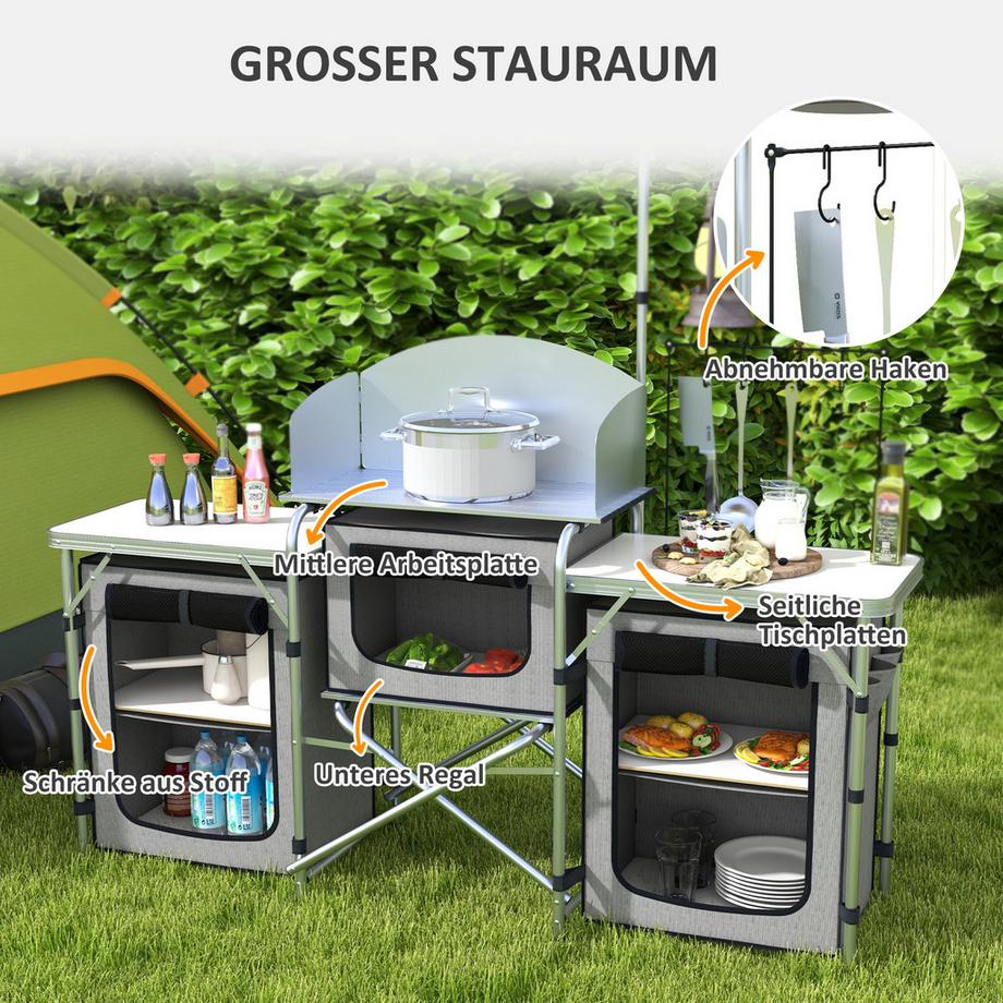 Outsunny  Campingküche, Aluminium, Grau 