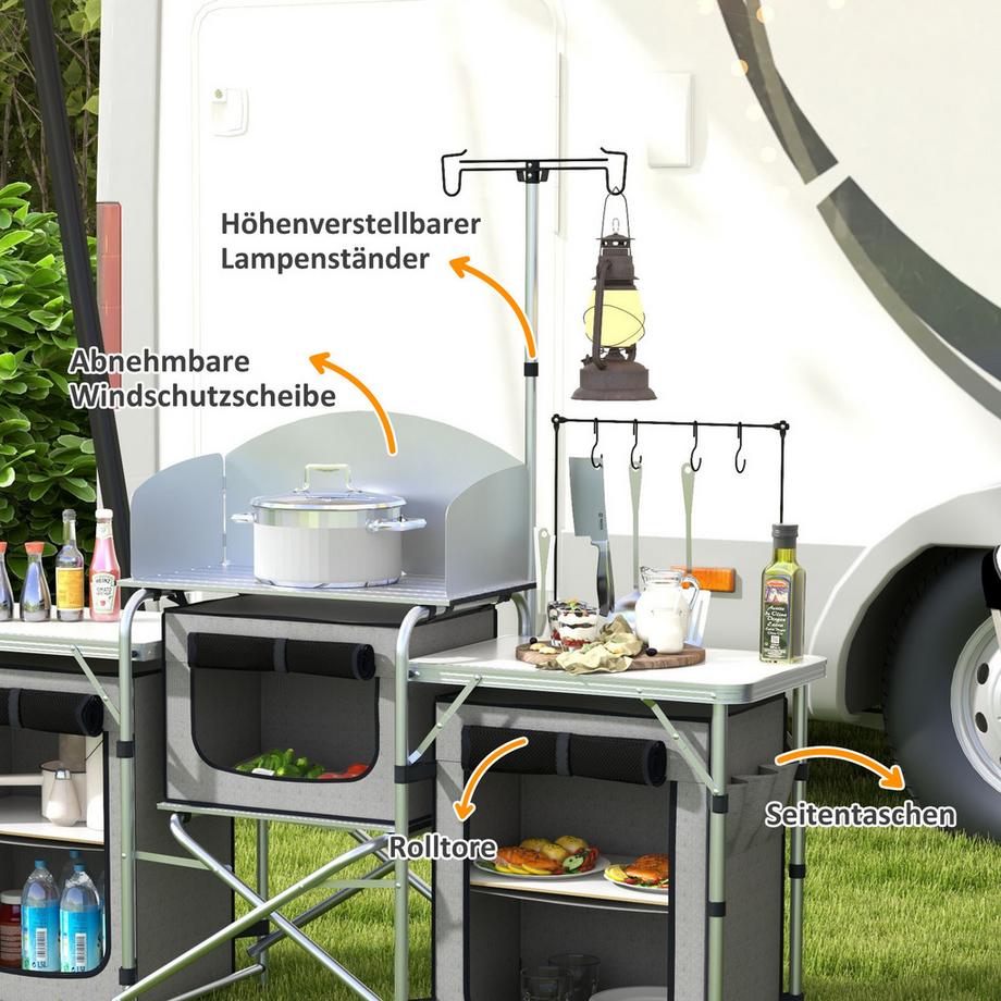 Outsunny  Campingküche, Aluminium, Grau 