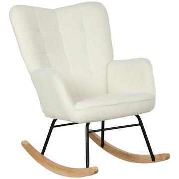 Chaise à bascule, chaise à bascule aspect polaire berbère, accoudoir, chaise rembourrée avec patins en bois, chaise de relaxation pour salon, chambre à coucher, capacité de charge jusqu'à 120 kg, blanc