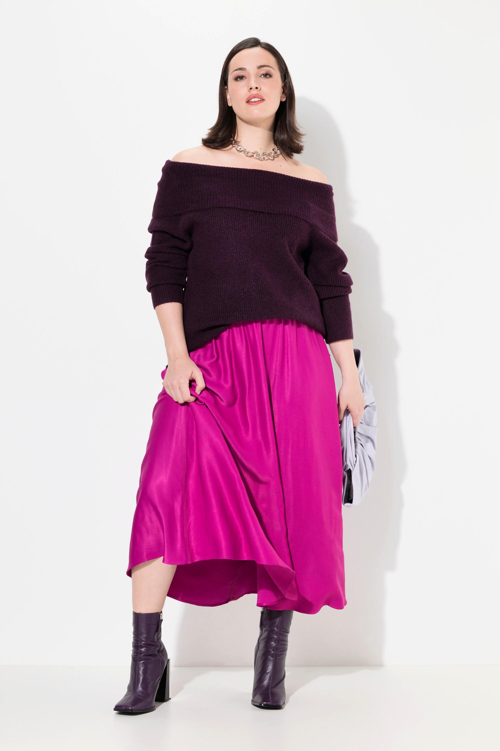 Ulla Popken Jupe Midi Satin Silhouette A Ceinture Élastique Cordon de Serrage  