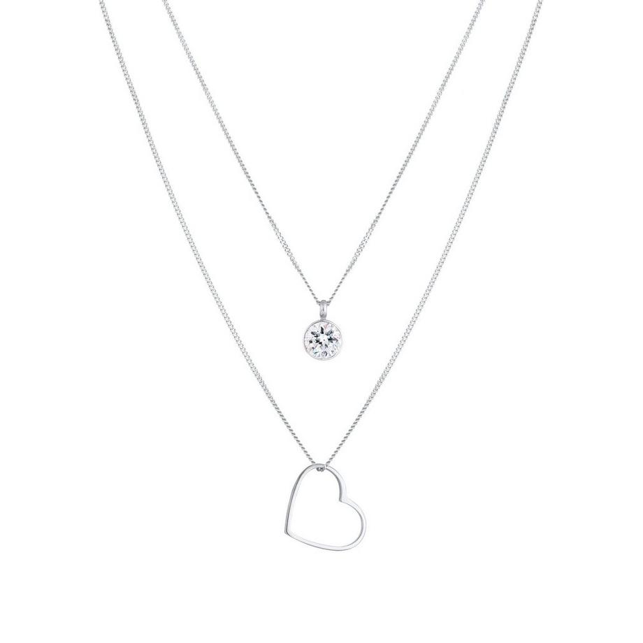 Elli  Collier Collier Femme Layering Avec Pendentif Coeur Et Cristal 