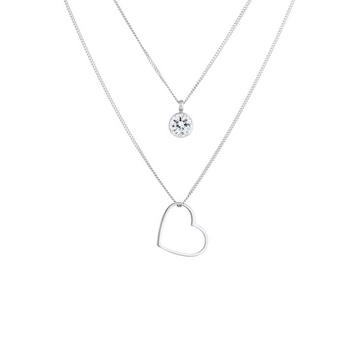 Halskette Layer Herz Solitär Kristalle