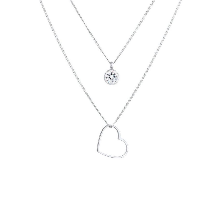 Elli  Collier Collier Femme Layering Avec Pendentif Coeur Et Cristal 