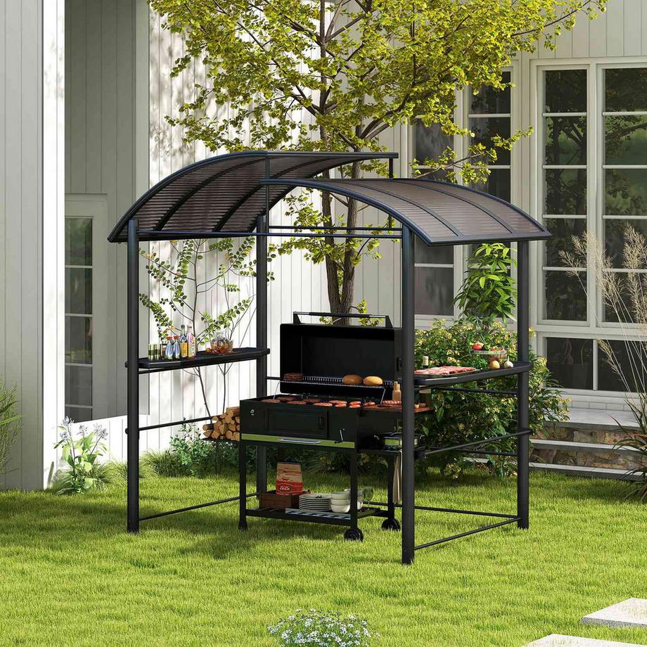 Northio Grillpavillon Flammschutzdach Bbq Pavillon 2 Ablagen Uv Schutz Pergola Garten Balkon Stahl Pc Dunkelgrau 240X150X230Cm  