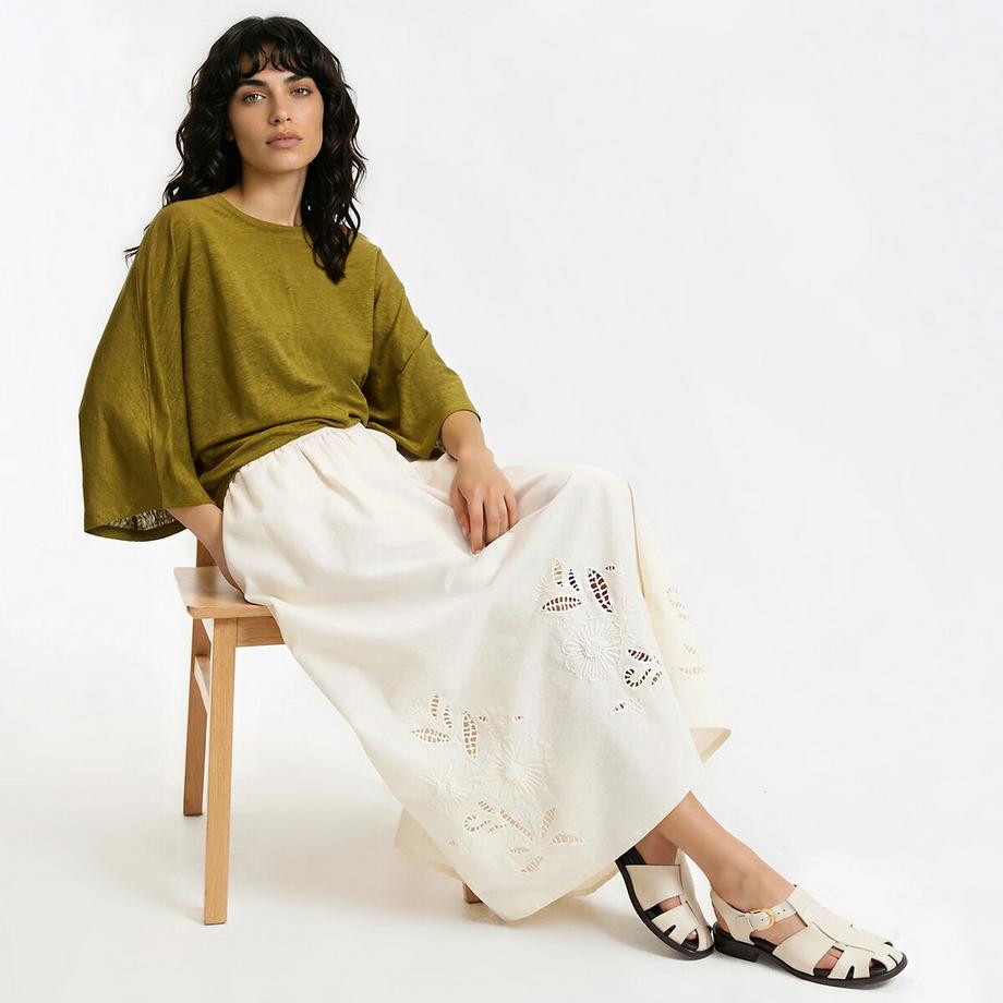 La Redoute Collections Leinen Rundhals Weitarm T-Shirt  