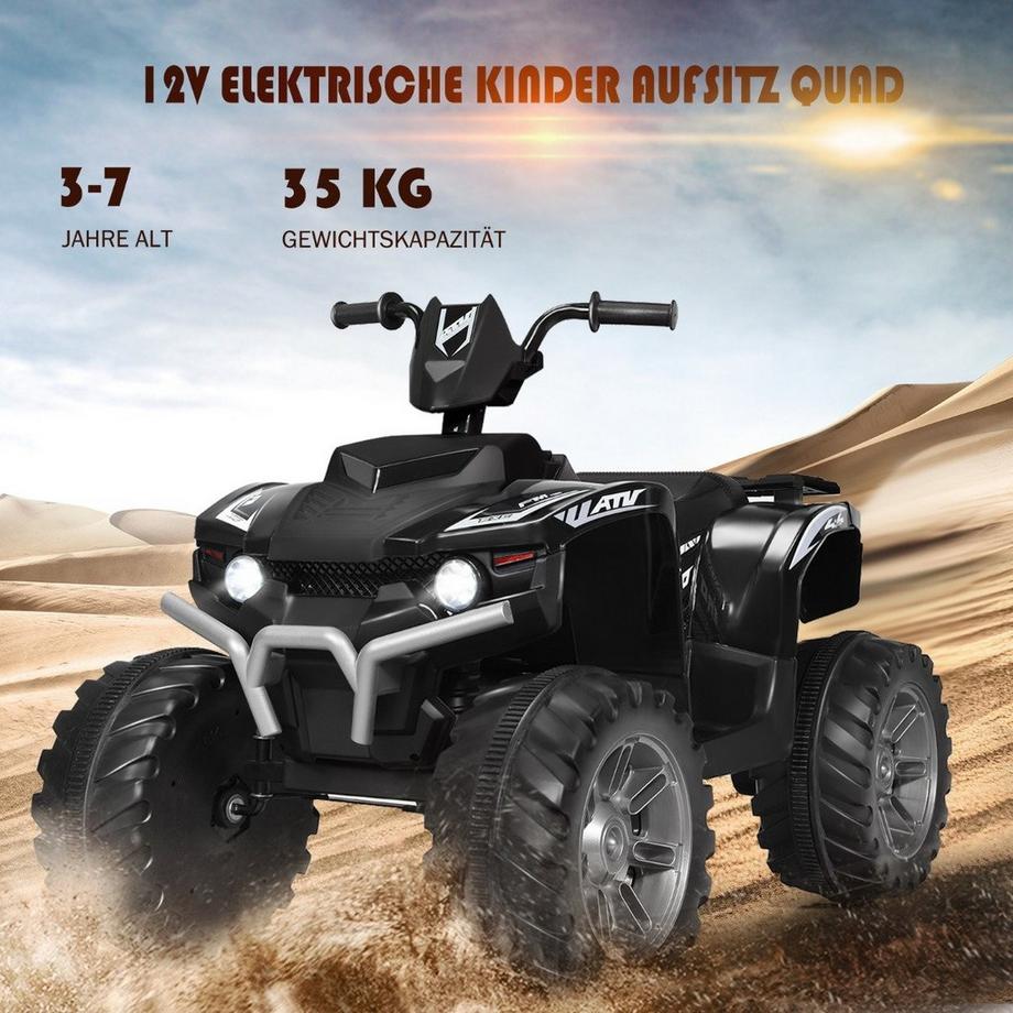 Northix  12V Elektro Kinderquad mit Scheinwerfer Mini Elektroquad mit Musik & Hupe 4 Räder Kinder Quad 2,8-5 km/h für Kinder ab 3 Jahren Schwarz 