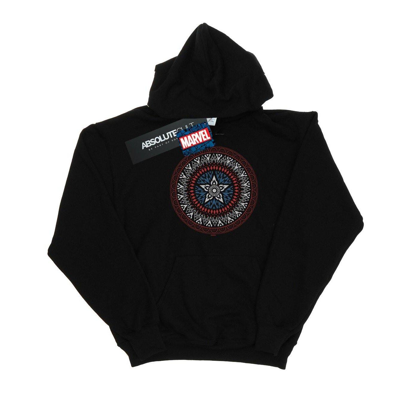 Image of Captain America Ornamental Shield Kapuzenpullover Unisex Schwarz 152-158
