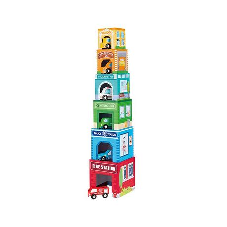 Spielba Holzspielwaren  Kleinkind Stapelturm mit 6 Autos 