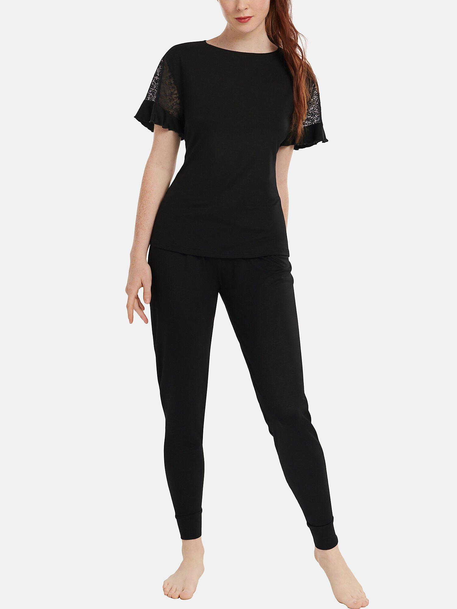 Image of Pyjama Hausanzug Hose Top Kurzarm Smooth Unisex Schwarz XL