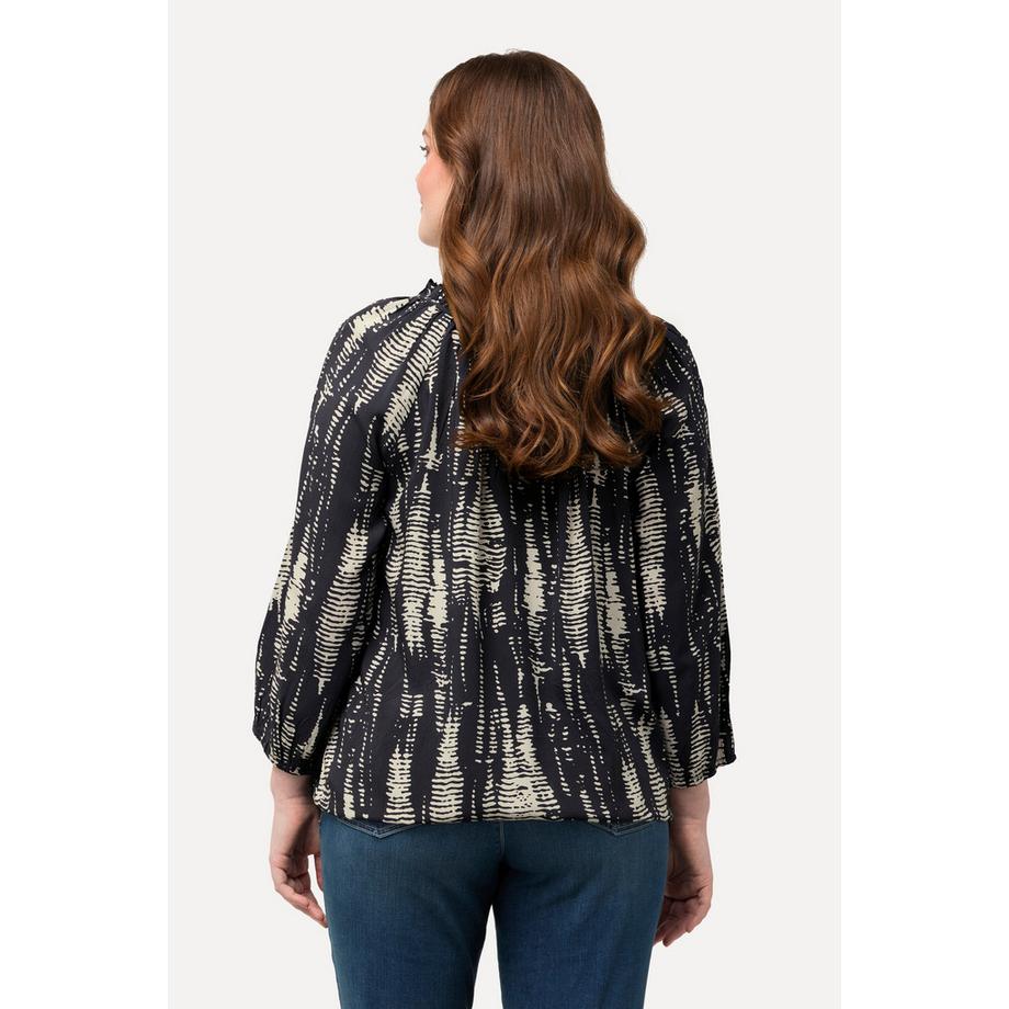 Ulla Popken Blouse à Rayures et Ruché avec Base Élastique Manches 3/4  