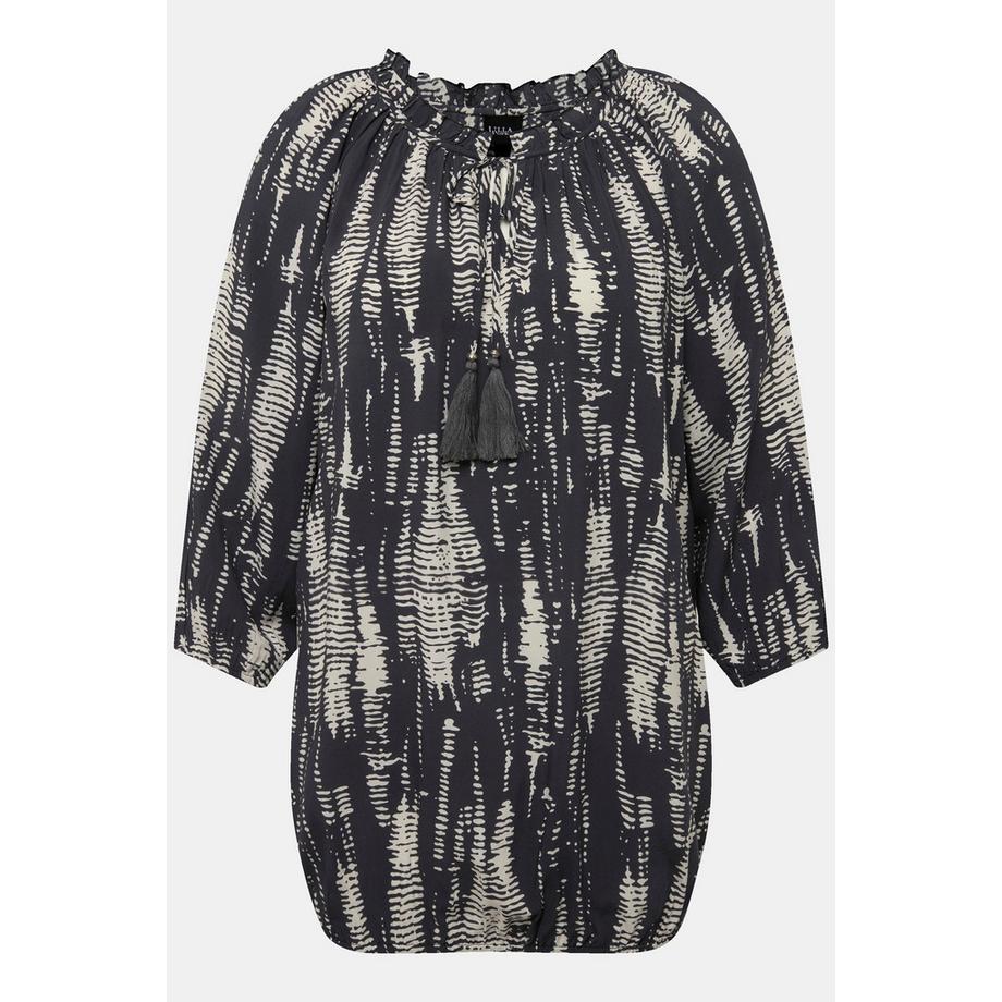 Ulla Popken Blouse à Rayures et Ruché avec Base Élastique Manches 3/4  