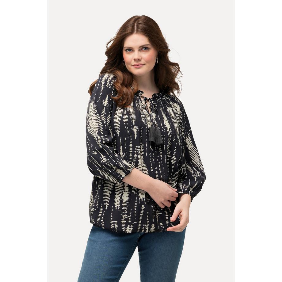 Ulla Popken Blouse à Rayures et Ruché avec Base Élastique Manches 3/4  